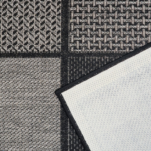 Non Slip Rug for Kitchen Living Room Black Check Flat Weave Natural Look Durable Area Mat