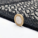Non Slip Rug for Kitchen Living Room Black Check Flat Weave Natural Look Durable Area Mat