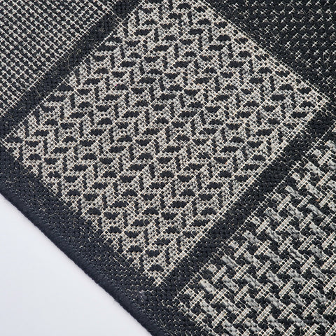 Non Slip Rug for Kitchen Living Room Black Check Flat Weave Natural Look Durable Area Mat