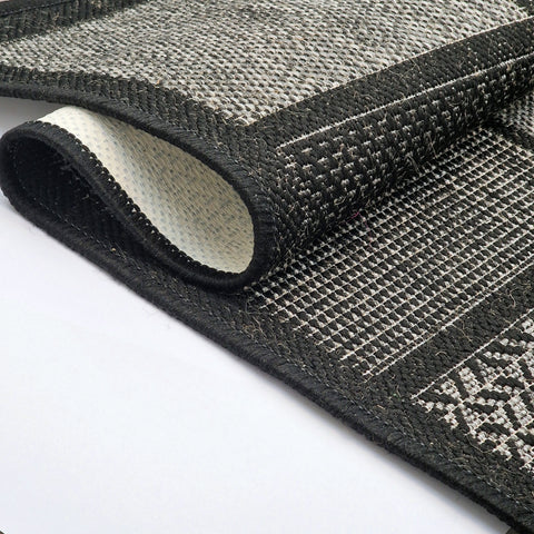 Non Slip Rug for Kitchen Living Room Black Check Flat Weave Natural Look Durable Area Mat
