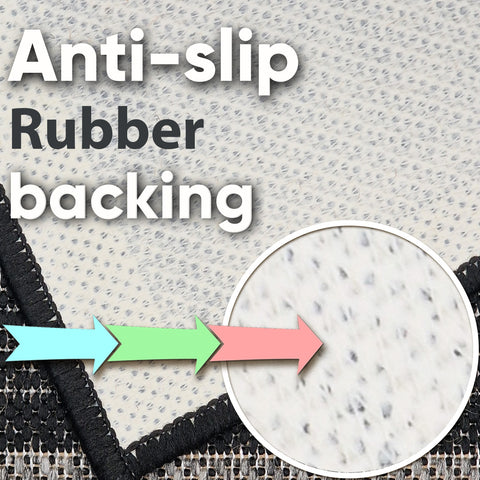 Non Slip Rug for Kitchen Living Room Black Check Flat Weave Natural Look Durable Area Mat