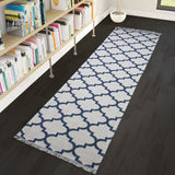 Runner Rug Cream Blue 300cm Cotton Machine Washable with Tassels Natural Runner for Bedroom Hallway