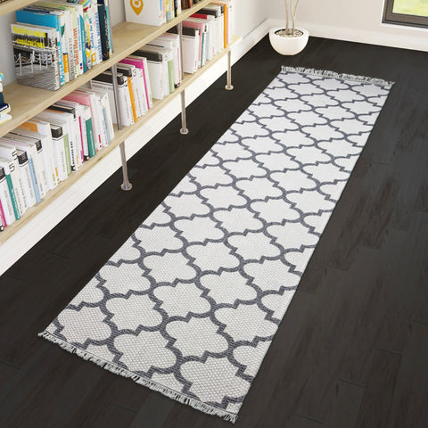 Runner Rug 300cm Machine Washable Cream Grey with Tassels Natural Runner for Bedroom Hallway