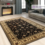 Black Oriental Rug Traditional Carpet Cream Beige Floral Pattern Extra Large Small Woven Thick Soft Carpet