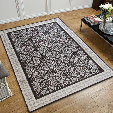 Grey Rug Moroccan Trellis Oriental Pattern Low Pile Woven Carpet Large Small Living Room Mat