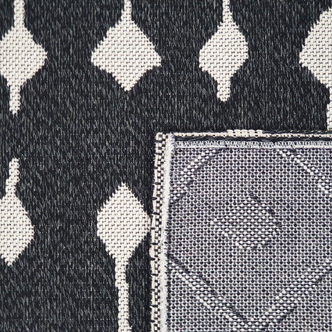 Modern Black Rug 100% Cotton Washable Large Small Living Room Carpet Diamond White Cream Pattern Flat Woven Mat