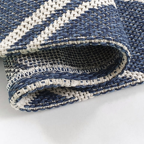 Cotton Rug Navy Blue Diamond Pattern Washable Runner Modern Woven Mat Carpet Small Extra Large