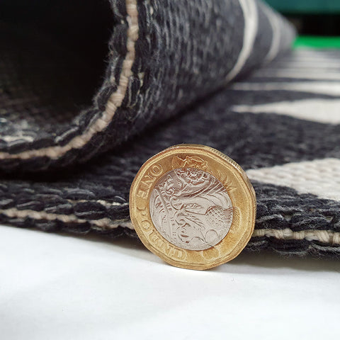 Modern Black Rug 100% Cotton Washable Large Small Living Room Carpet Diamond White Cream Pattern Flat Woven Mat