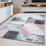 Blush Pink Grey Rug Faded Geometric Pattern Large Small Living Room Bedroom Carpet Mat