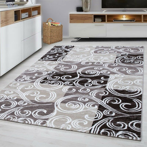Check Rugs Brown Beige Cream Oriental Pattern Mat Modern Living Room Hall Carpet