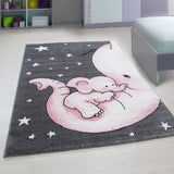 Childrens Animal Rug Grey Pink Elephant Nursery Carpet Kids Play Baby Room Mats