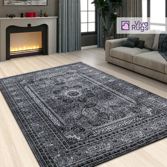 Modern Grey Rug Floral Pattern Extra Large Small Xl Low Pile Short Piles Soft Carpet Woven Oriental Area Mat Foor New Traditional Vintage Rugs Polypropylene 120x170cm 4'x5'6