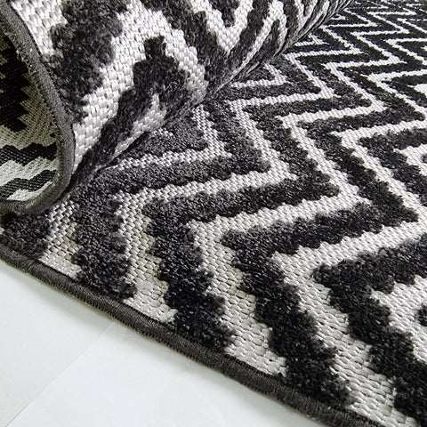 Outdoor Rug Plastic Large XL Small Black Grey Zig Zag Mat for Garden Patios Decking Gazebo