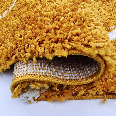 Shaggy Rug Yellow Mustard Thick Soft Carpet Diamond Geometric Pattern Extra Large XL Small Bedroom Living Room Mat