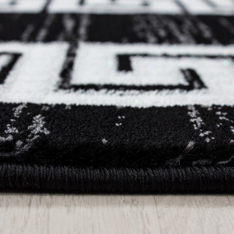Black and White Rug Modern Greek Style Border Mats Small Large Room Floor Hall Carpet