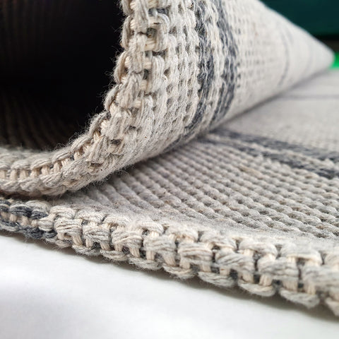 Cream Grey Rug Diamond Pattern 100% Cotton Washable Flat Weave Carpet Woven Living Room Bedroom Mat