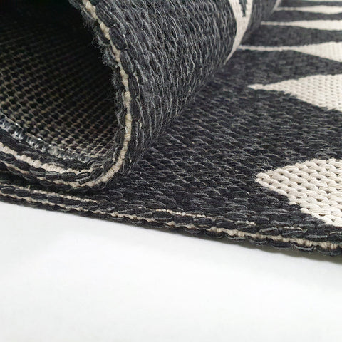 Modern Black Rug 100% Cotton Washable Large Small Living Room Carpet Diamond White Cream Pattern Flat Woven Mat