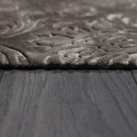 Grey Oriental Rug Damask Floral Patterned Silver Carpet Bedroom Living Room Mat