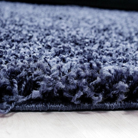Navy Blue Fluffy Shaggy Rug 3cm Long Pile Monochrome Plain Bedroom Carpet Deep Pile Mat