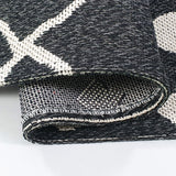 Modern Black Rug 100% Cotton Washable Large Small Living Room Carpet Diamond White Cream Pattern Flat Woven Mat