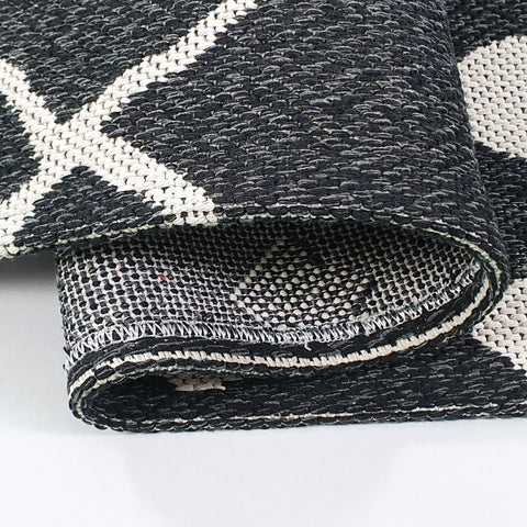 Modern Black Rug 100% Cotton Washable Large Small Living Room Carpet Diamond White Cream Pattern Flat Woven Mat