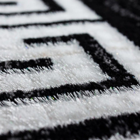 Black and White Rug Modern Greek Style Border Mats Small Large Room Floor Hall Carpet