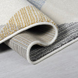 Modern Cream Yellow Dark Grey Rug Multicoloured Geometric Pattern Extra Large Small Polypropylene Carpet