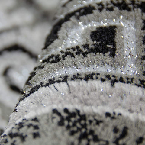 Oriental Flaral Pattern Rug Grey Black Shimmer Ornaments Woven Low Pile for Living Room or Bedroom