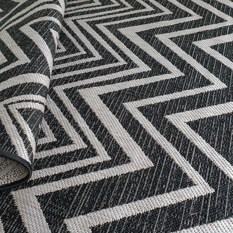 Grey Black Zig Zag Rug Flat Weave Jute Look Chevron Carpet Small Large Long Kitchen Hallway Runner Indoor Mat
