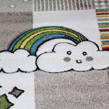 Unicorn Rug Kids Children Beige Nursery Carpet Woven Play Room Mat for Baby Girls Boys Bedroom