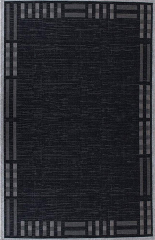 Kitchen Rug Black Grey Silver Border Pattern Hard Wearing Flat Weave Carpet Indoor Floor Mat