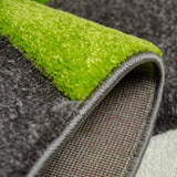 Abstract Rug Grey Green White Wave Design Contour Cut Woven Low Pile Carpet Mat for Living Room & Bedroom