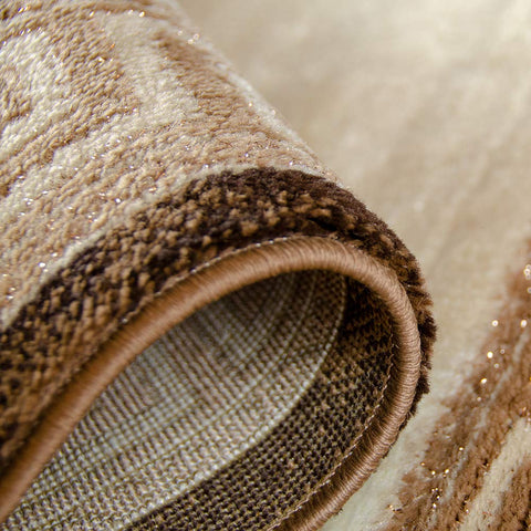 Oriental Pattern Rug Brown Beige Cream Shimmer Ornaments Woven Short Pile for Living Room or Bedroom