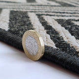 Grey Black Zig Zag Rug Flat Weave Jute Look Chevron Carpet Small Large Long Kitchen Hallway Runner Indoor Mat