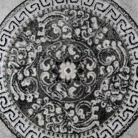 Oriental Flaral Pattern Rug Grey Black Shimmer Ornaments Woven Low Pile for Living Room or Bedroom