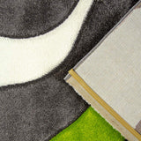 Abstract Rug Grey Green White Wave Design Contour Cut Woven Low Pile Carpet Mat for Living Room & Bedroom