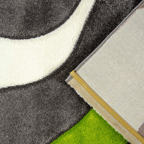 Abstract Rug Grey Green White Wave Design Contour Cut Woven Low Pile Carpet Mat for Living Room & Bedroom