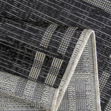 Kitchen Rug Black Grey Silver Border Pattern Hard Wearing Flat Weave Carpet Indoor Floor Mat