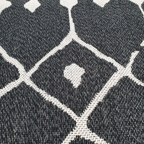 Modern Black Rug 100% Cotton Washable Large Small Living Room Carpet Diamond White Cream Pattern Flat Woven Mat