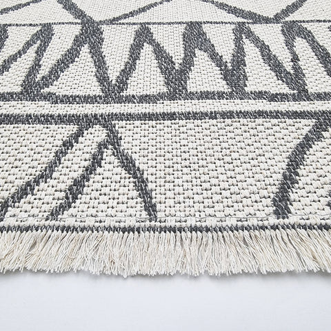 Cotton Runner Rug 300cm with Tassels Cream Grey Hallway Runner Carpet