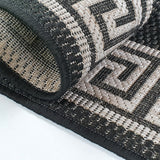 Black Rug Jute Look Flat Weave Hard Wearing Woven Carpet Grey Versace Style Bordered Geometric Pattern Small Large Hall Runner 60x230 80x150 80x250 120x170 160x230