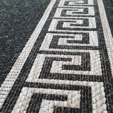 Black Rug Jute Look Flat Weave Hard Wearing Woven Carpet Grey Versace Style Bordered Geometric Pattern Small Large Hall Runner 60x230 80x150 80x250 120x170 160x230