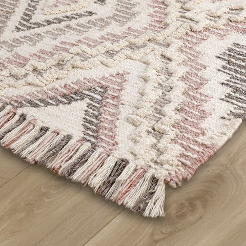 Indian Rug Grey Blush Pink Handwoven Large Small Living Room Bedroom Carpet Mat