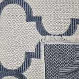 Runner Rug Cream Machine Washable Runner with Tassels Navy Blue Moroccan Trellis Pattern