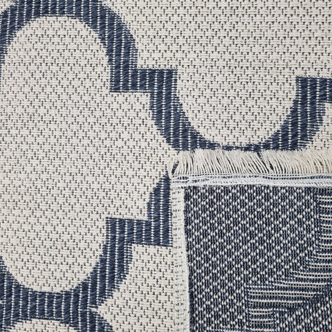 Runner Rug Cream Machine Washable Runner with Tassels Navy Blue Moroccan Trellis Pattern