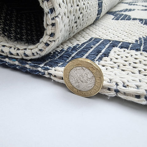 Runner Rug Cream Blue Machine Washable with Tassels Cotton Runner for Bedroom Hallway Living Room