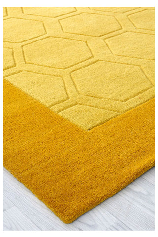 Wool Mustard Yellow Rug Natural HANDWOVEN Carpet Bordered Geometric Design Mats