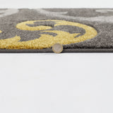 Grey Ochre Rug Mustard Floral Hand Carved Pattern Mat Bedroom Hall Runner Carpet