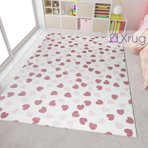 Heart Rugs White Cream Pink Kids Bedroom Carpet Girls Nursery Baby Floor Mat New Childrens Playroom Boys Girls Unisex