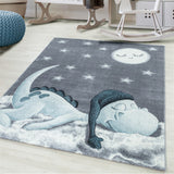 Kids Animal Rug Grey Blue Sleeping Dragon Pattern Childrens Bedroom Play Room Floor Mat Baby Nursery Girls Boys Unisex Stars Carpet Small Large 120x170 160x230 80x150 120 160 Round Polypropylene Friese Short Low Pile